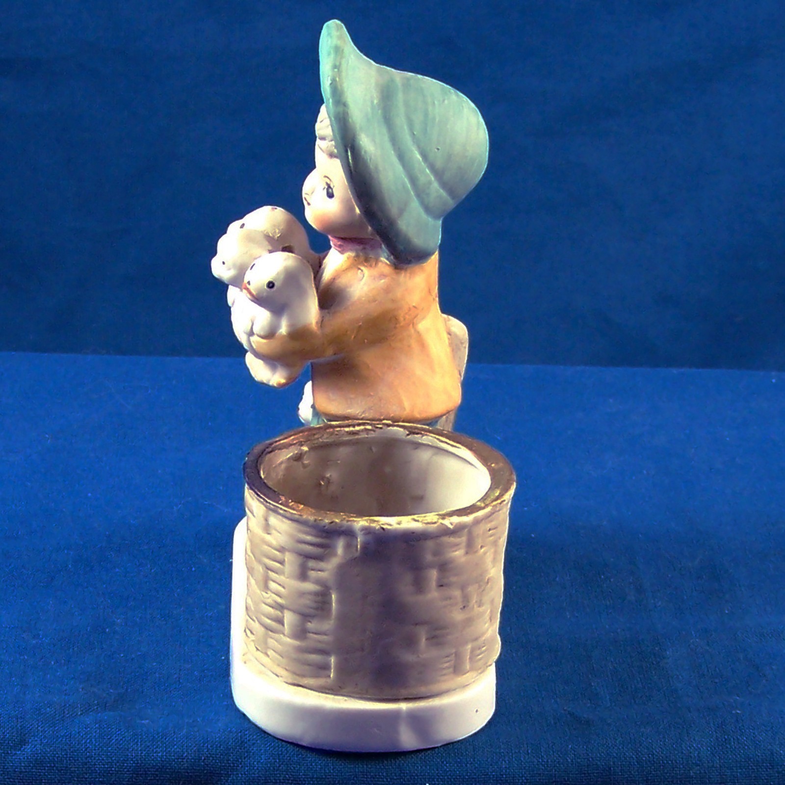 Vintage 1970″s Jasco Luvkins Candle Holder Girl With Puppies Bisque Porcelain