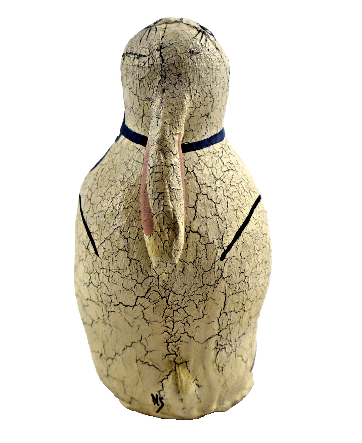 vtg Natalie Silitch folk art sculpture Bunny Rabbit crackle painted canvas 6″