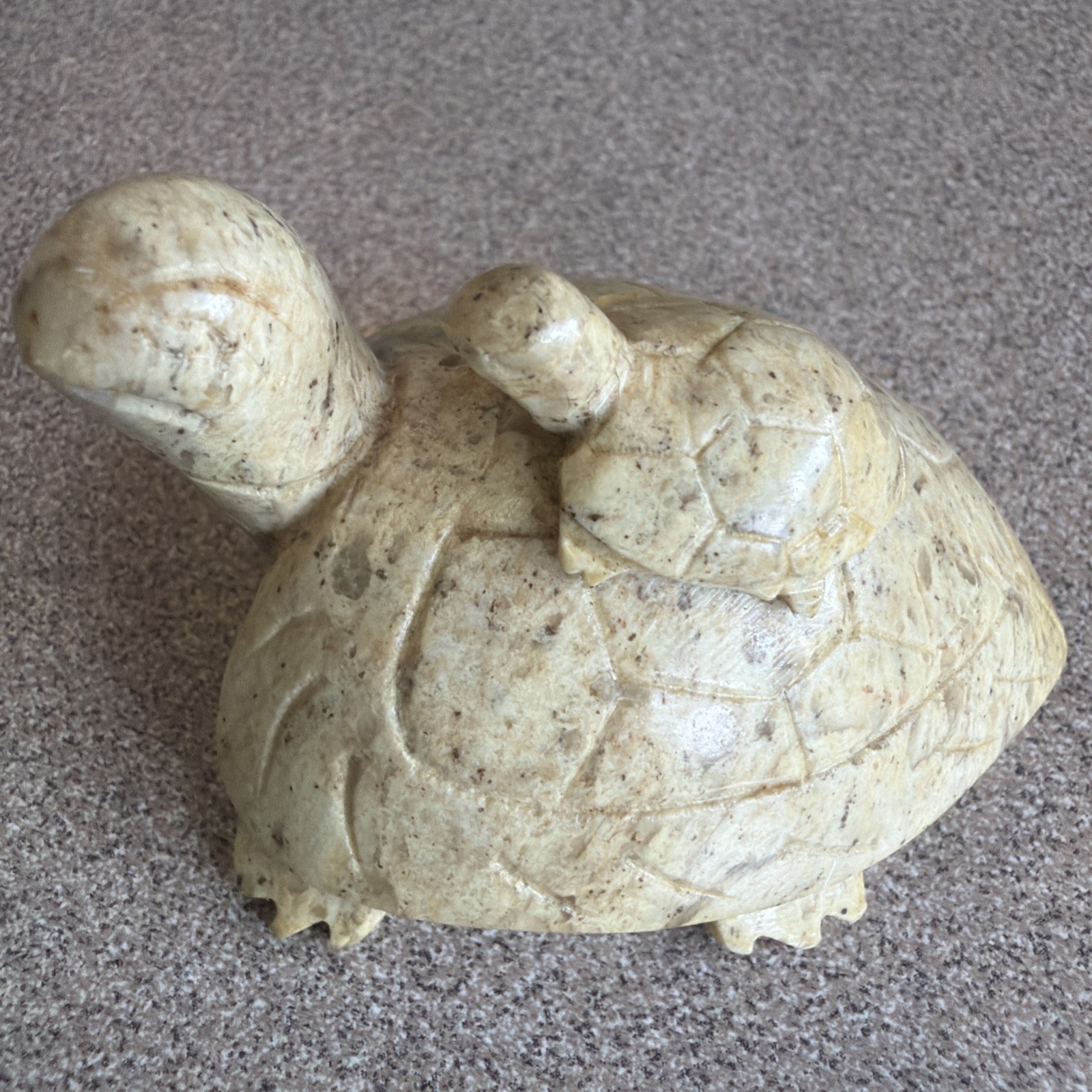 2.5″ Vintage Carved Stone Mommy Turtle W/ Baby On Back Tortoise Figurine Cute!