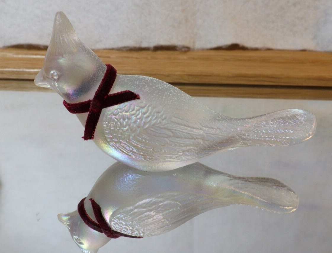 SCARCE FENTON FROSTED SATIN GLASS CARDINAL WITH IRIDESCENT FINISH WITH NECK WRAP