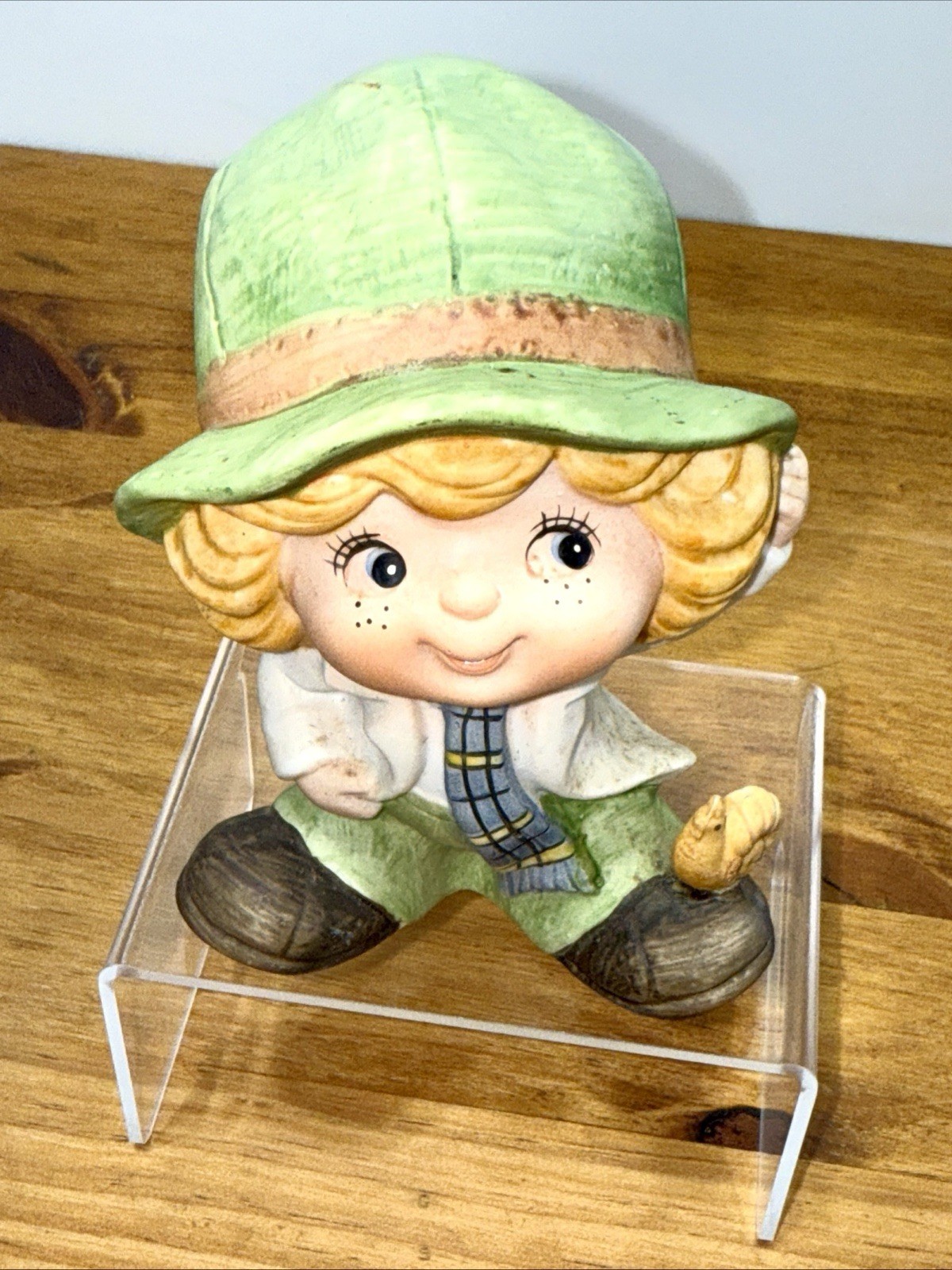 Vintage 1970s ARDCO Ceramic Boy Figurine Green Hat Taiwan