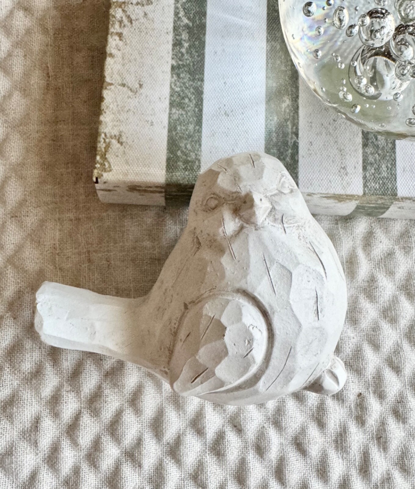 New Rustic Farmhouse White Distressed Carved-Look Resin Bird Figurine – 4”