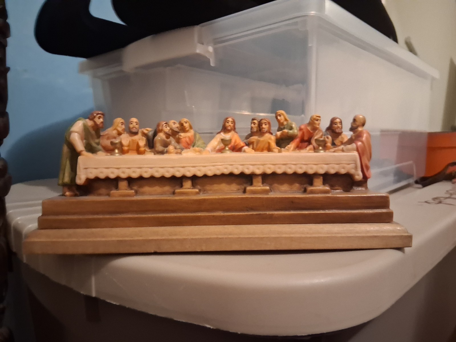Egar Schwer The Last Supper Jesus Religious Wood Figurine on Wooden Base