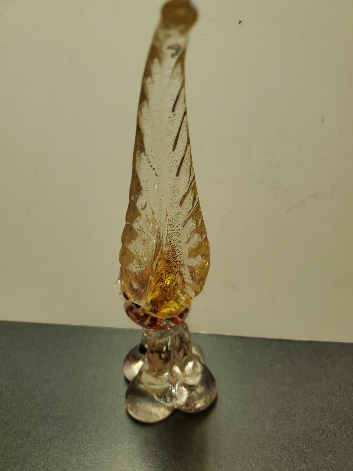 Stunning rare Murano multi colors gold foiled art glass long tail bird