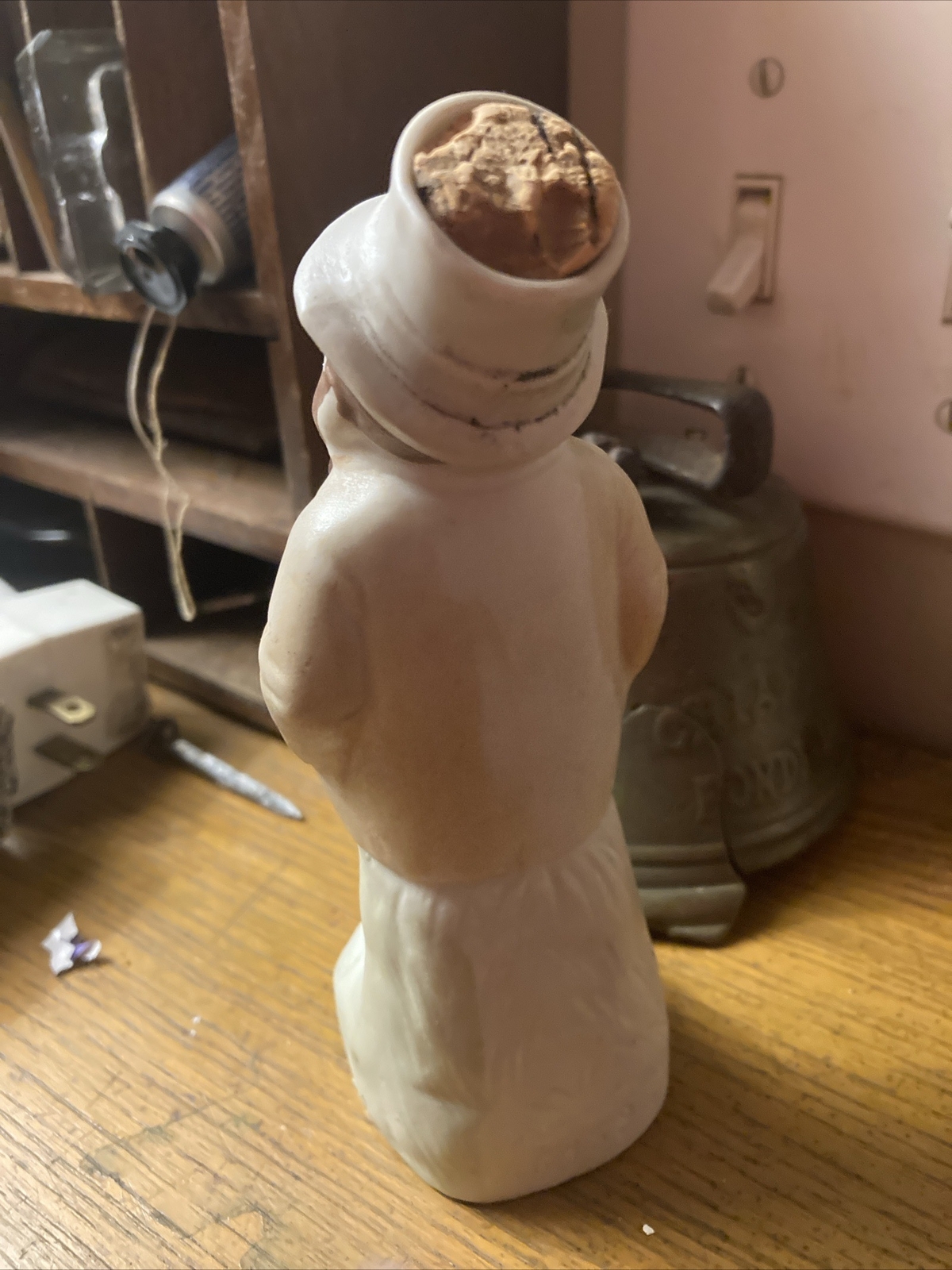 Antique Empty Bisque Porcelain Figure Bottle Of A Top Hat Bearded Man Germany