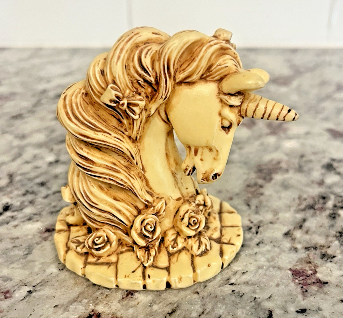 Vintage White Unicorn Head Bust Resin Figure