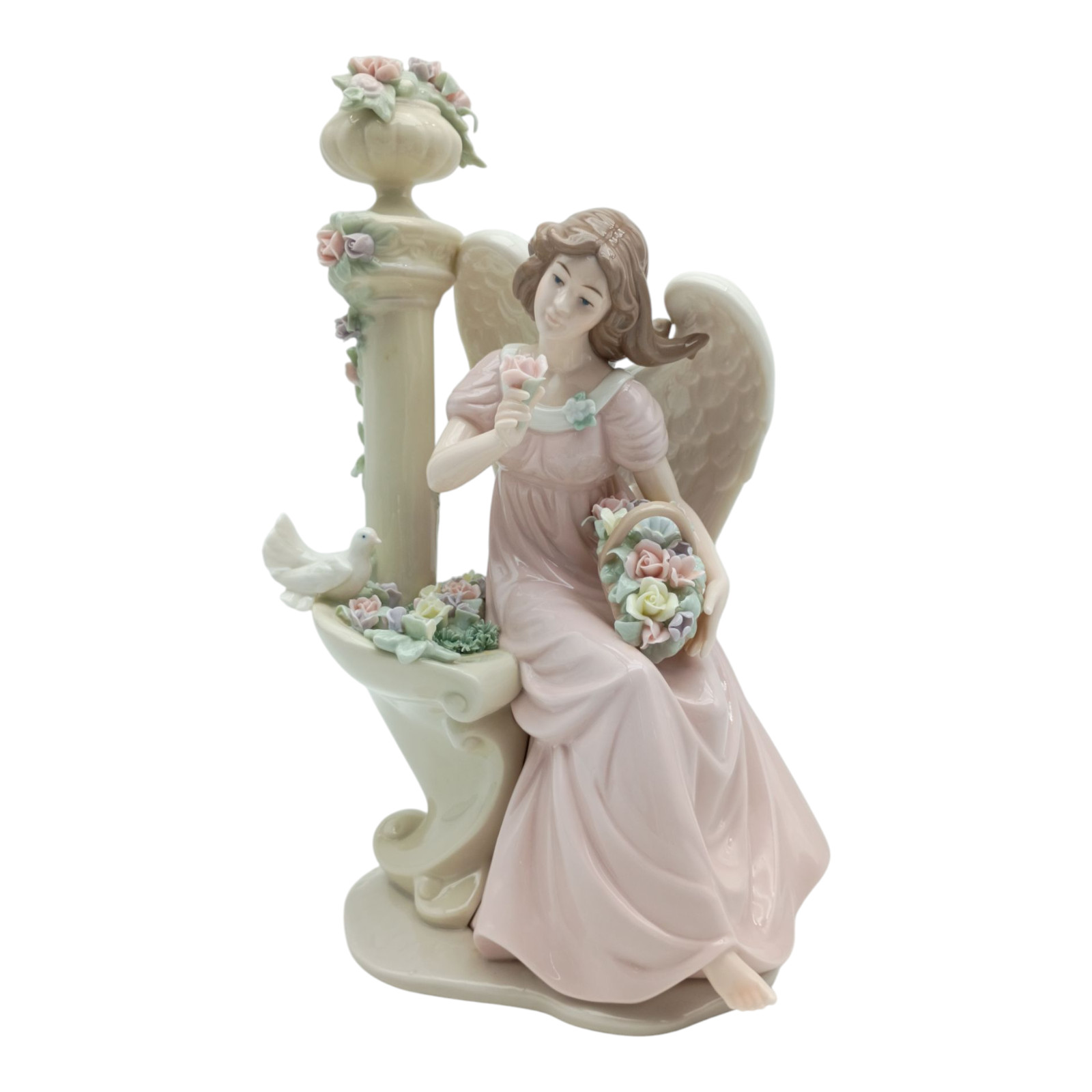 Members Mark O’Well Hand Painted 13” Porcelain Angel Figurine Roses Dove Vintage
