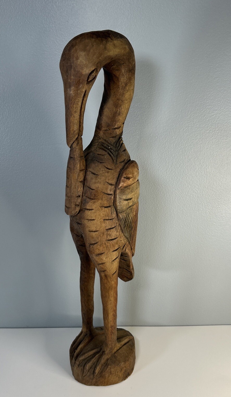 Hand Carved Wood Heron 22.5 Inches