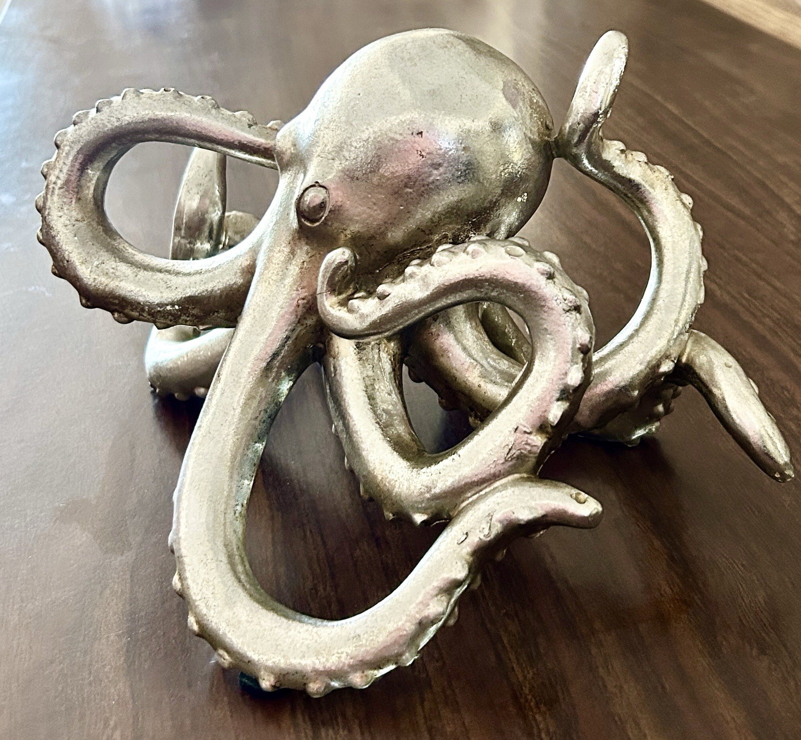 Elegant Silver Octopus Figurine 11 1/2” Long ‘The Intellectual of The Sea’ EUC