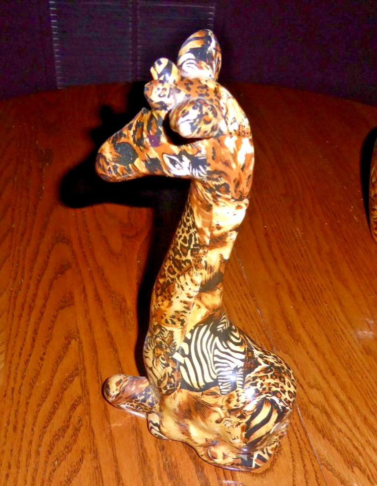 4 LA VIE Safari Ceramic Figures patchwork print: RHINO, GIRAFFE, ELEPHANT, VASE