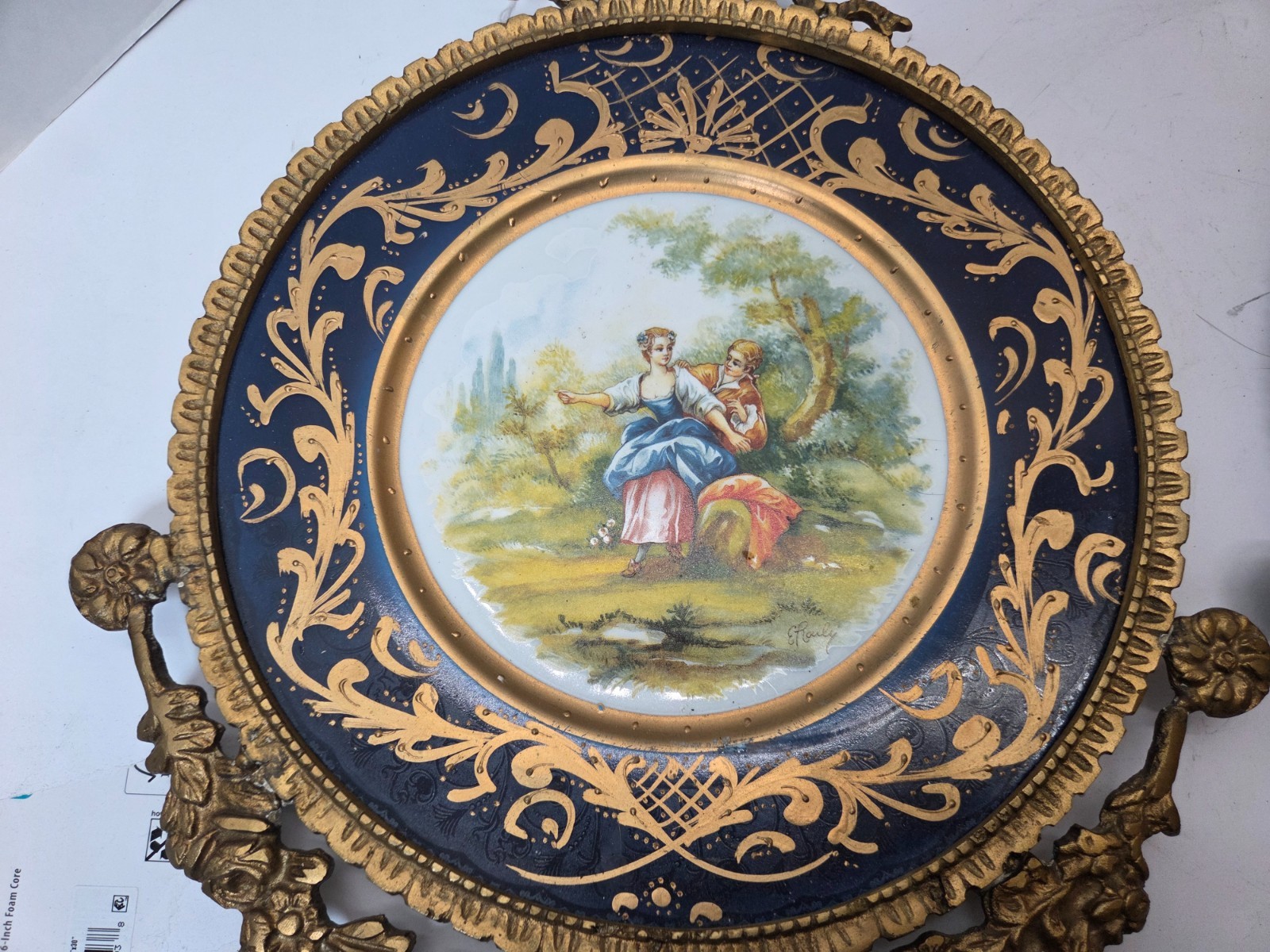Pair of ornate Sevres style porcelain plate in brass Frame louis XVI wall plates