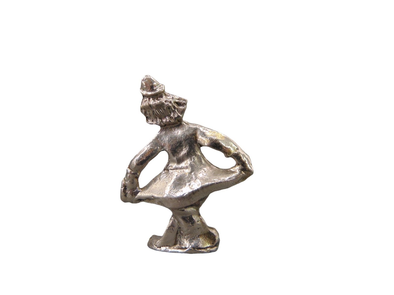 Miniature Silver Tone Clown Figurine Figure Taiwan Vintage Circus Curtsy 2.25 In