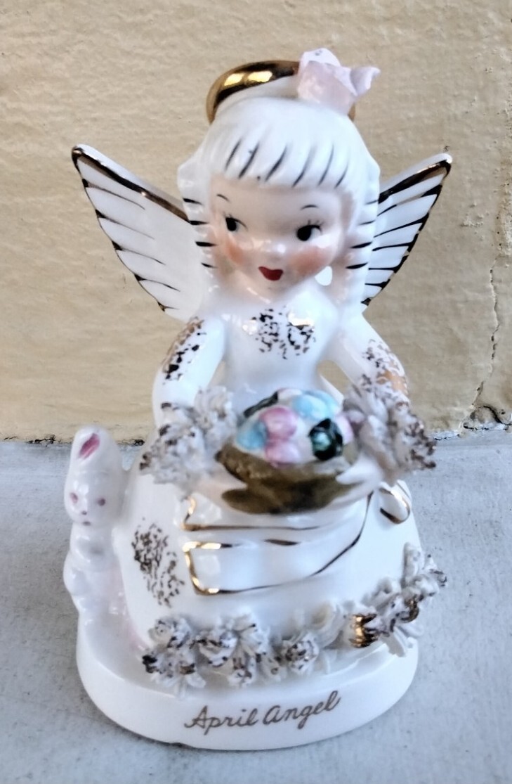 Vintage Porcelain Angel April Ceramic Christmas Holiday Figurine Bunny
