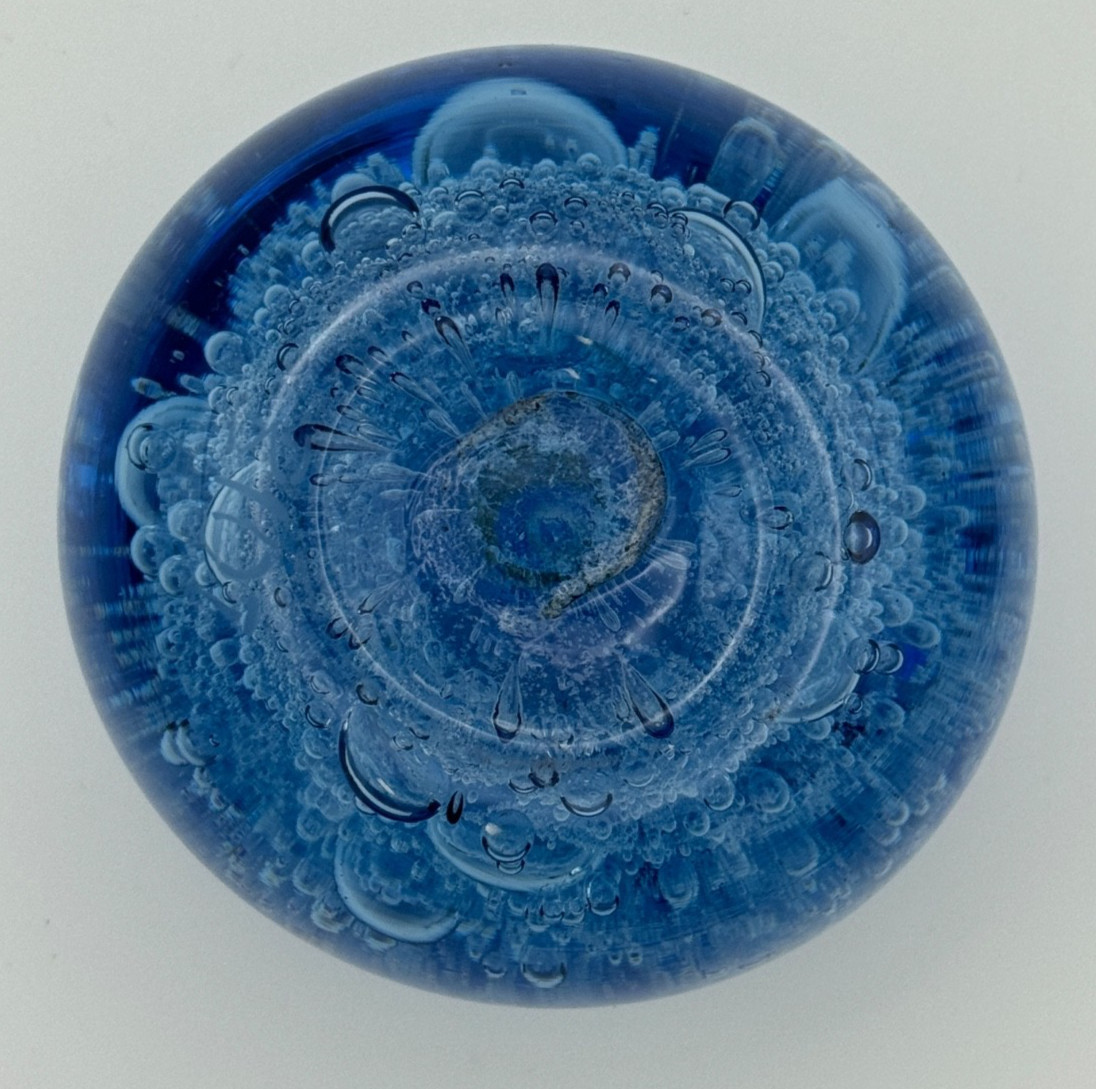 Hand Blown Glass Ocean Bubbles Blue Table Orb Art Sculpture