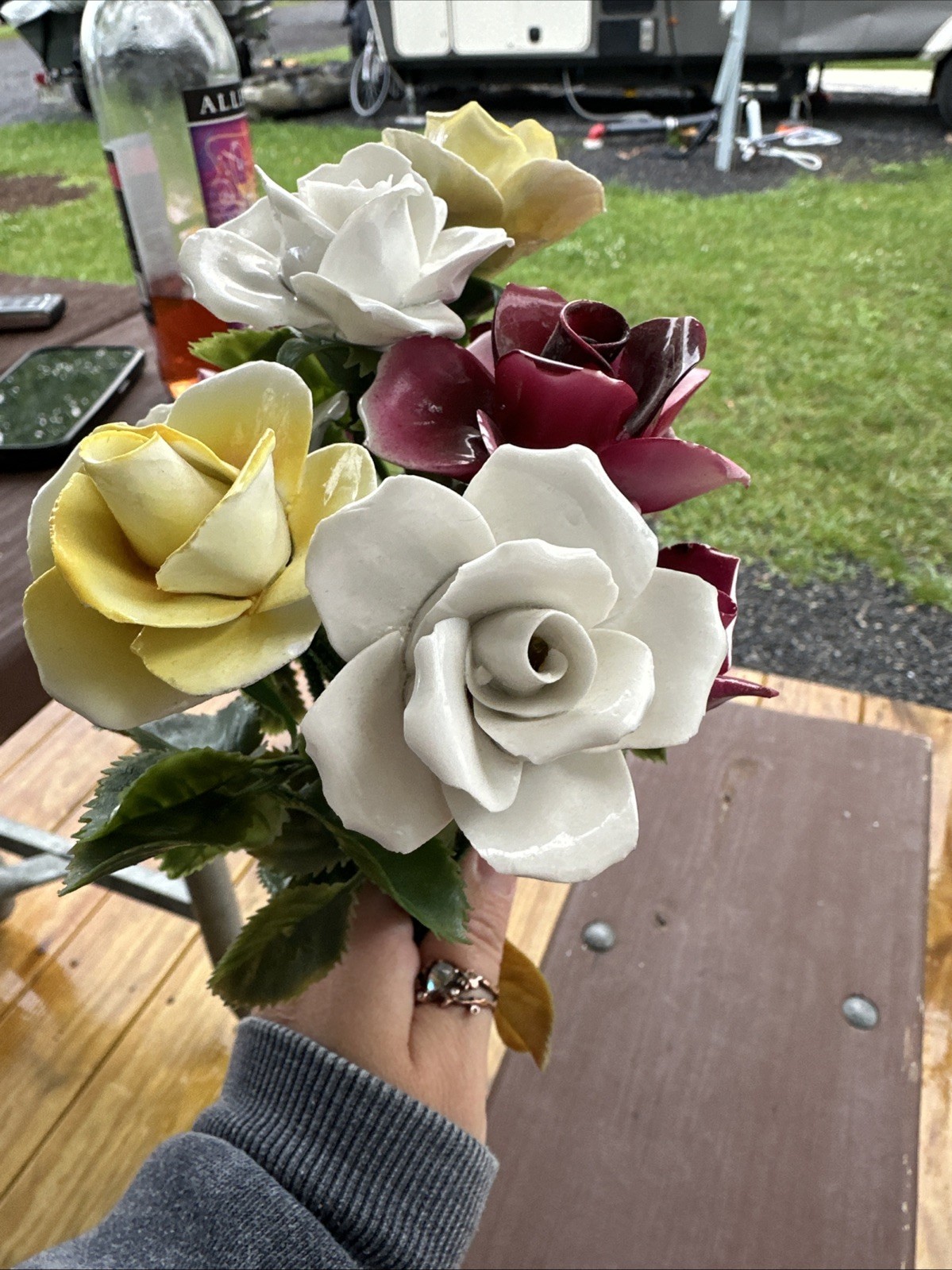 9- Bone China Made In England Flowers with Green Plastic Stems
