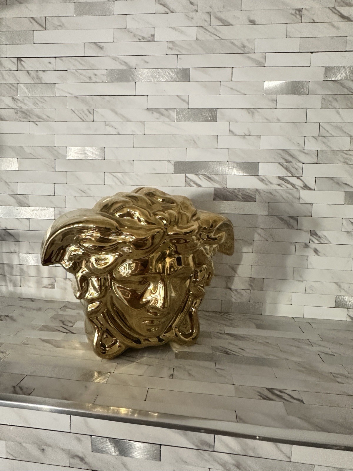Versace Rosenthal Medusa Gold Glossy Porcelain Figurine 6in x 6in