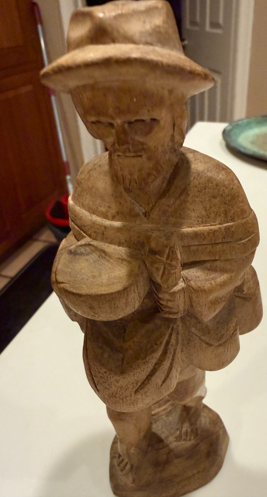 Vintage Hand Carved Wood Figurine Old Bearded Pot Belly Man Folklore Art Ecuador