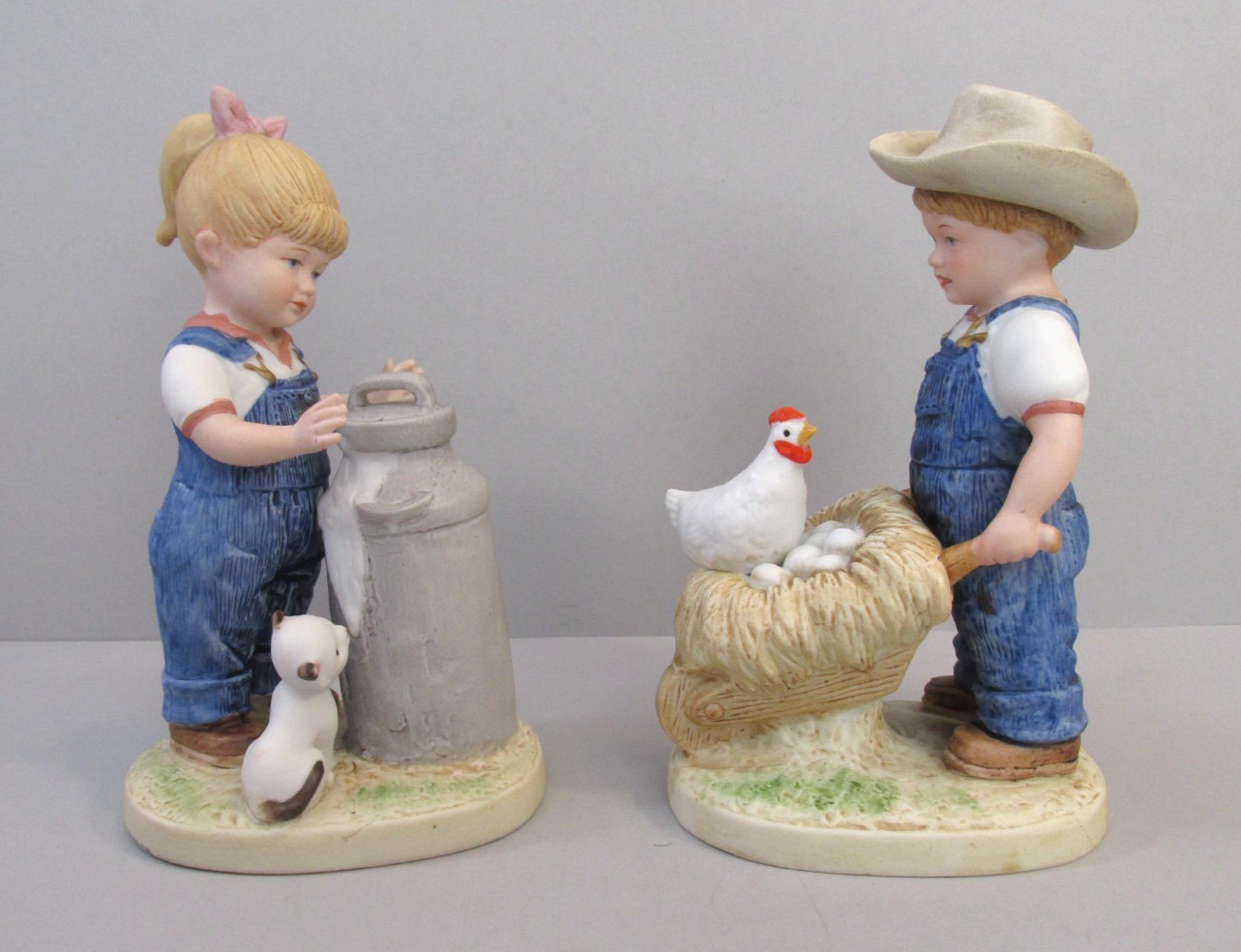 Set of 2 Homco/Home Interiors Denim Days “Morning Chores” Figures – #1501 – 1985