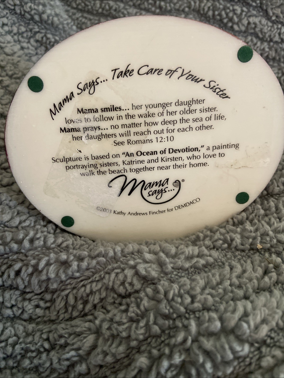 2003 Demdaco “Mama Says” figurine, “Take Care of Your Sister” Kathy Andrews