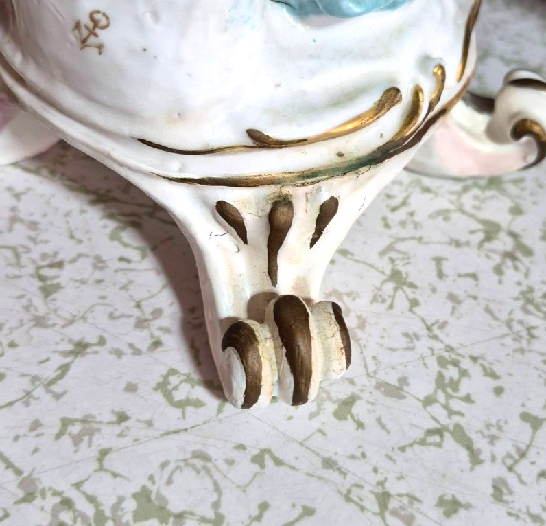 Antique English Chelsea Porcelain Figurine Couple, 13″ high. RESTORED.