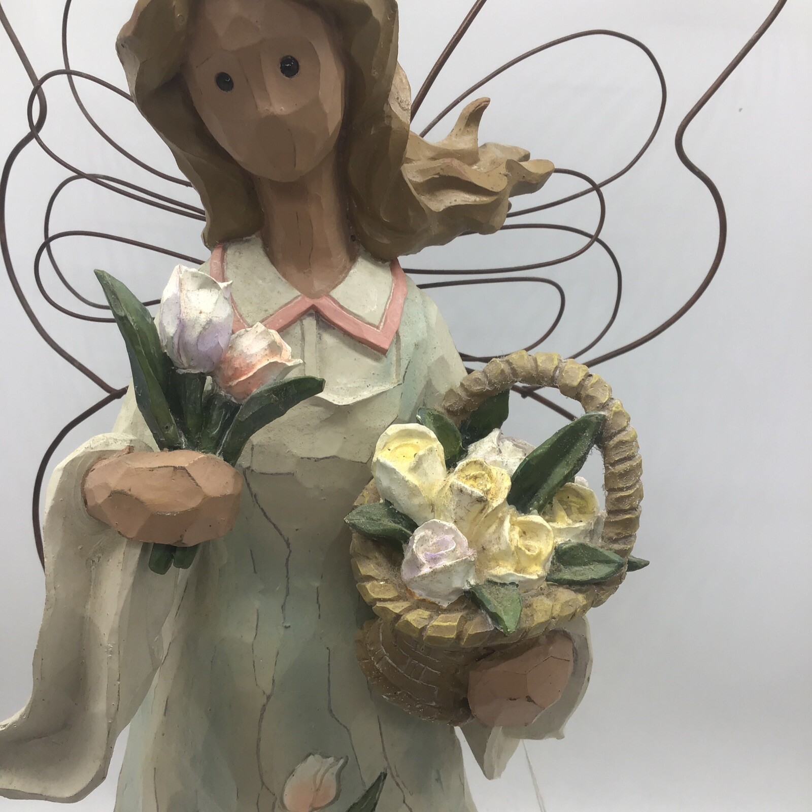 Vintage 2002 Angel Accents 16” Angel W/Tulips In Basket By Roman, Inc. 48137