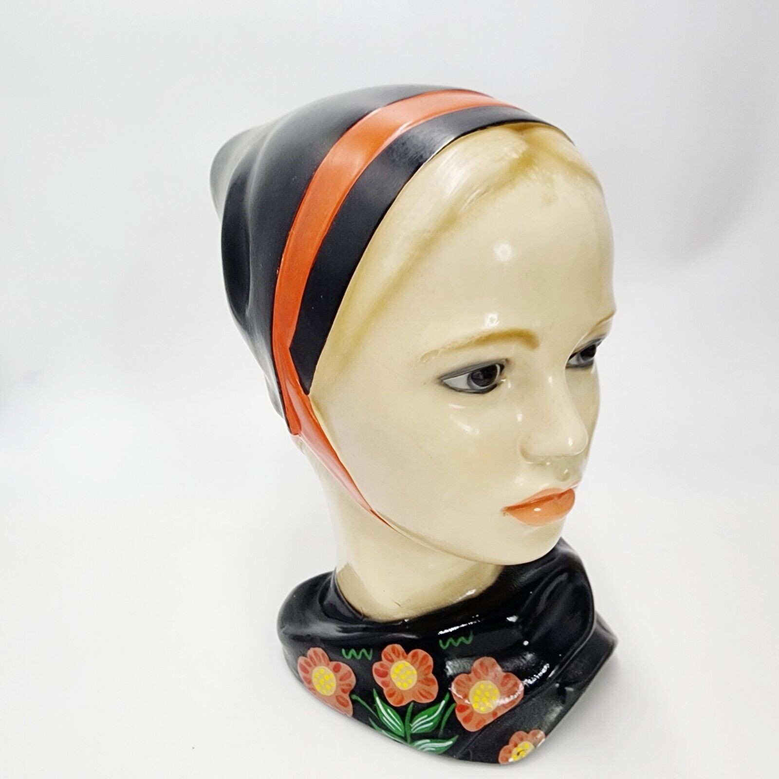 Vintage Marwal Dutch Scandinavian MCM Chalkware Plaster Girl Head Bust 8.5″ Tall