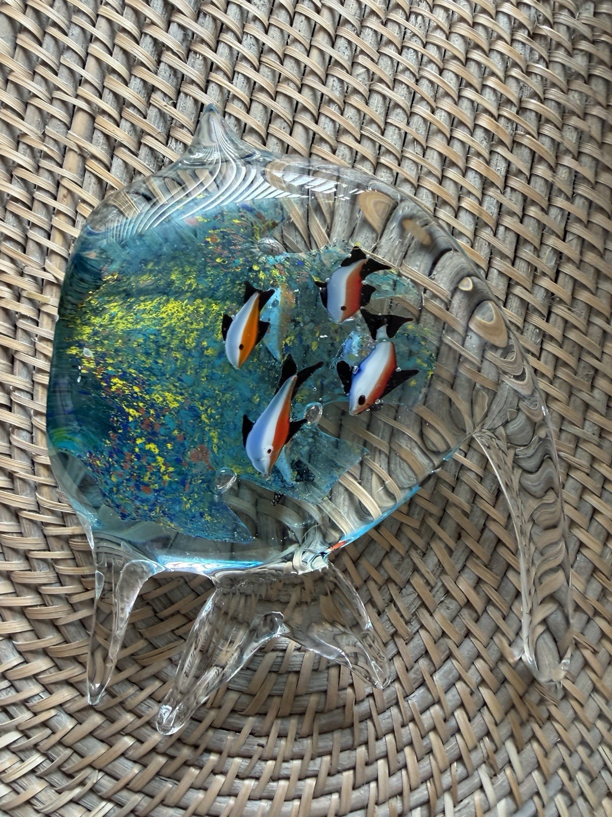 Murano Style Art Glass Angle Fish Aquarium Coral Fish Sculpture 6″