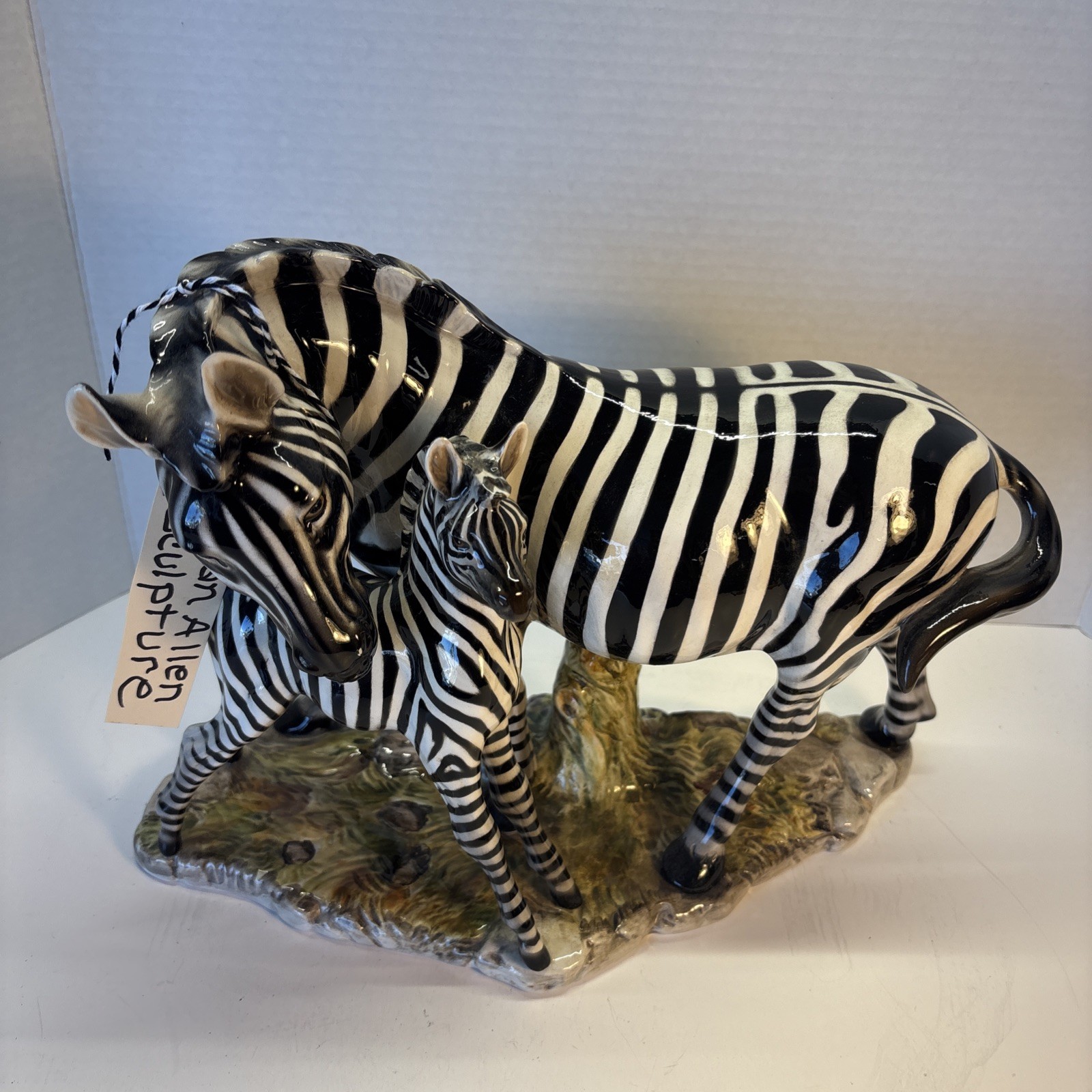 Ethan Allen Vintage Sculpture Zebra & Foal Porcelain Terra Cotta Figurine MCM
