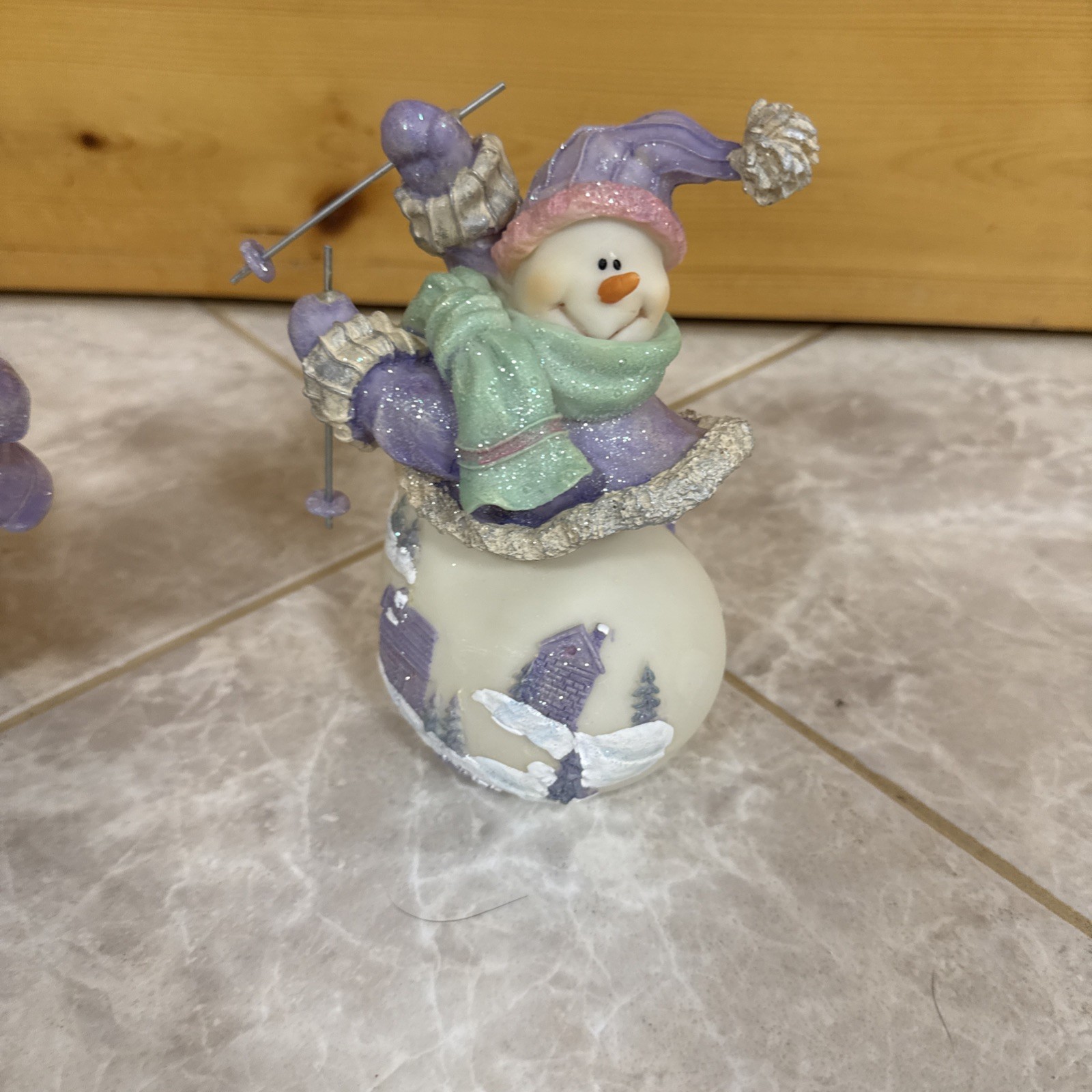 SET 3 Home Interiors 56042 Snowmen Figurine Skiing Skating Christmas Winter NEW