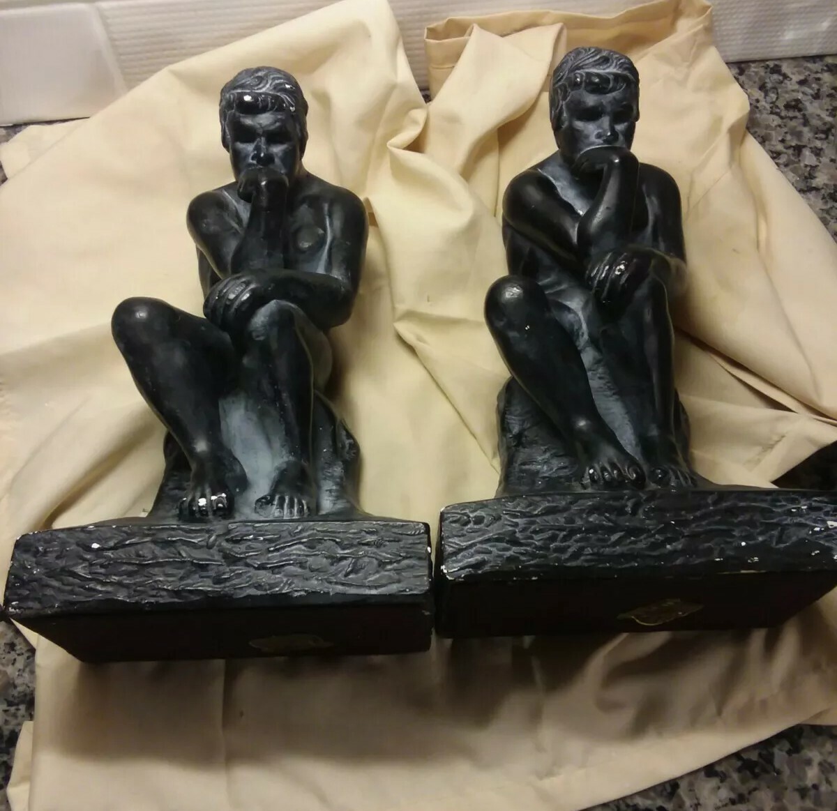 Esco Chalkware Thinking Man Bust Set Of Two Vintage BookEnds