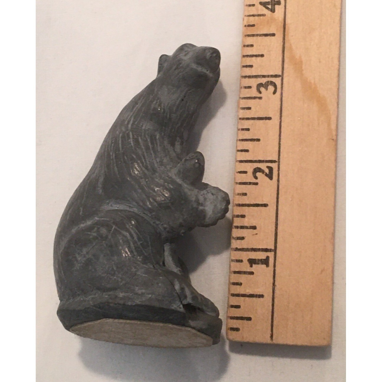 Grey Black Stone Bear Fish Figurine Knick Knack Forest Animal Nature Fishing