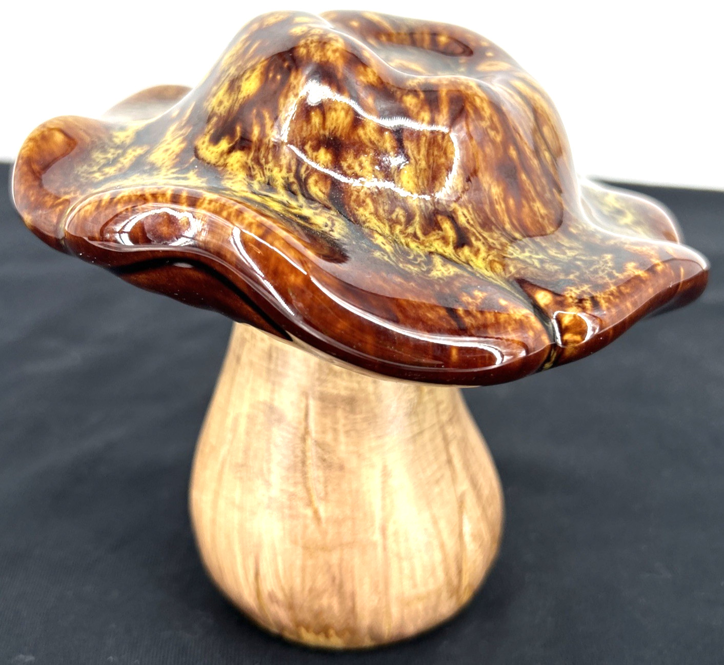 Mushroom Brown Folk Art 3D Crafted Glazed Ceramic Country Cottage Core 5″ Tall