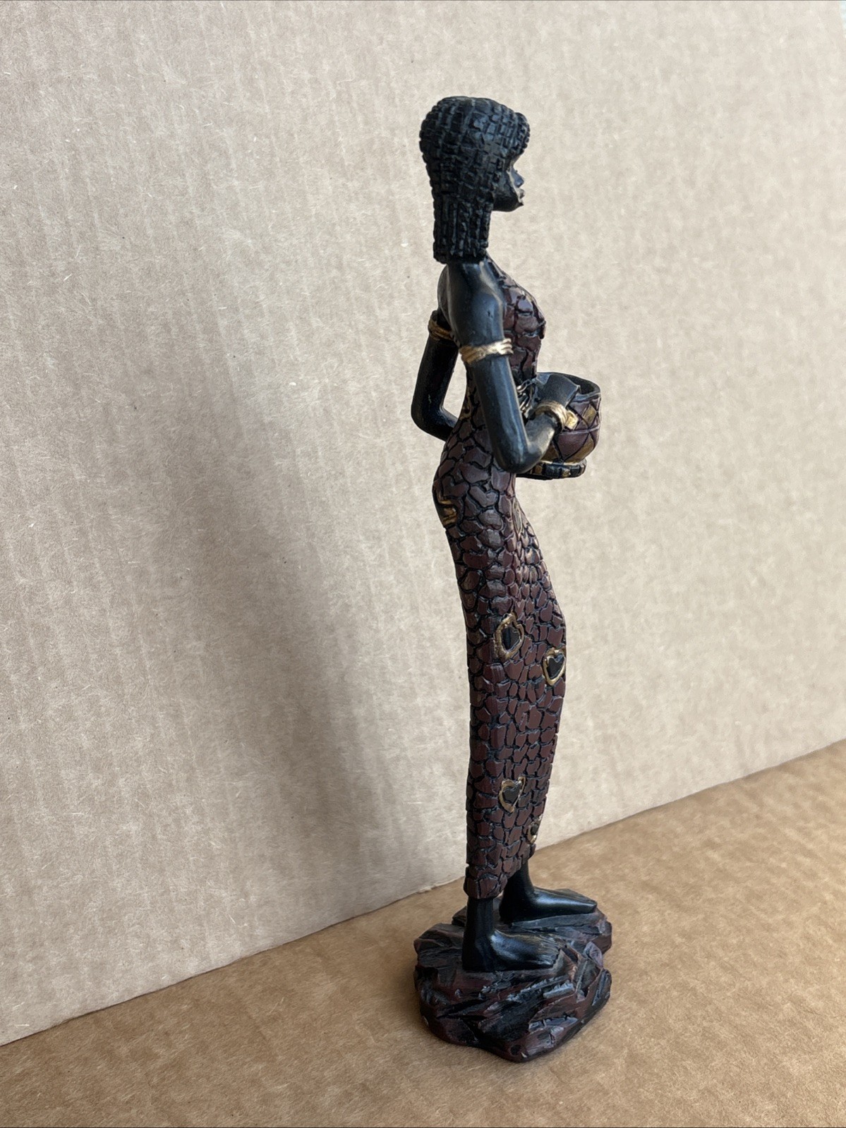 Carved Resin Lady Classic Figurine Heart Dress Woman Carrying Basket