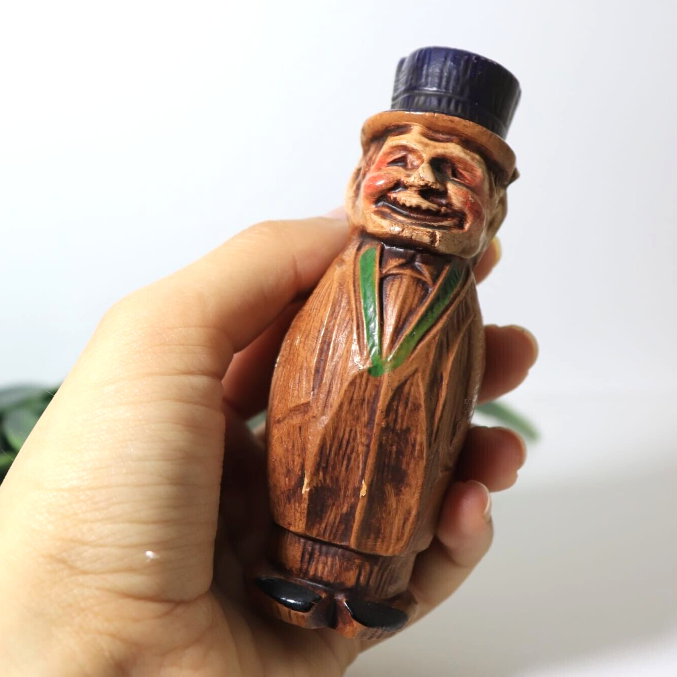 Antique Sirocco MDF Wood Carved Small Vintage Man Figurine Folk Art