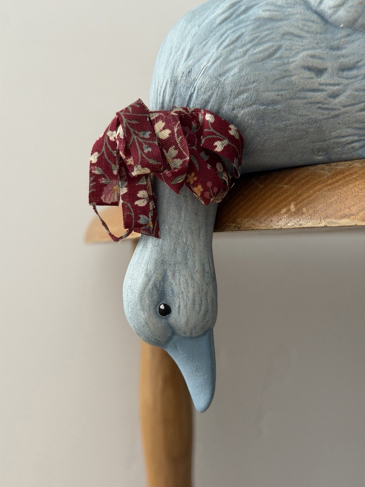 Vintage Ceramic Goose Shelf Sitter Blue Hand Painted Country Cottagecore 1980s