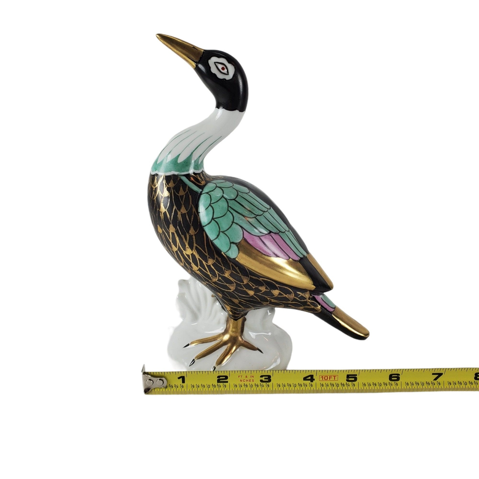 VTG Frederick Cooper Black Teal Pink & Gold Ceramic Bird Figurine Standing Macau