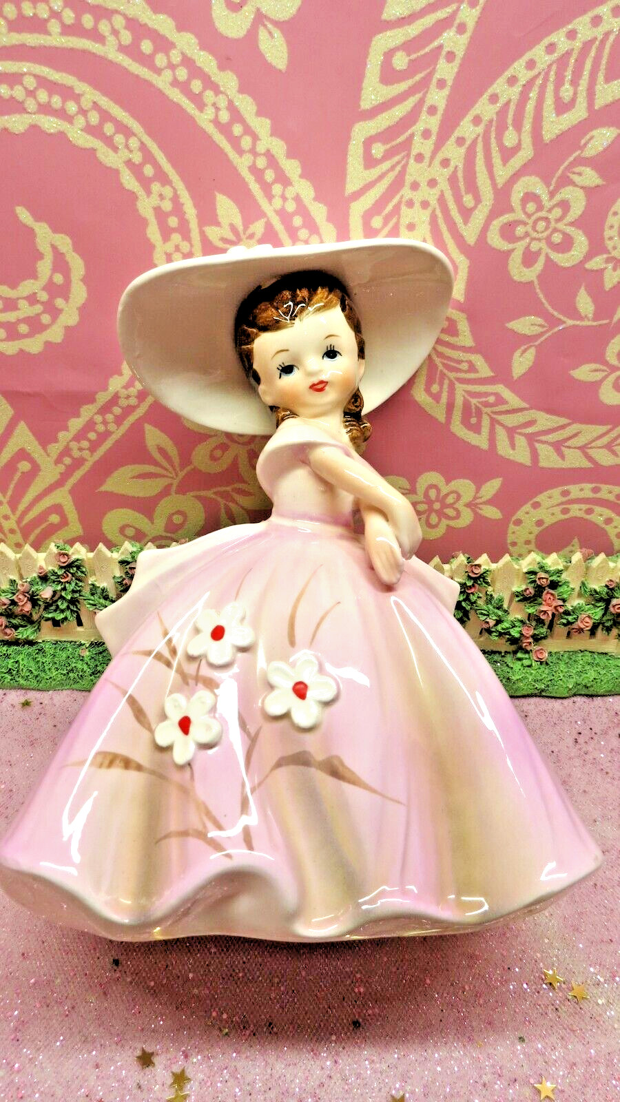 Vtg Pink Southern Belle Shopper Party Girl BIG BOW HAT DAISY HAT Samson 5296 A
