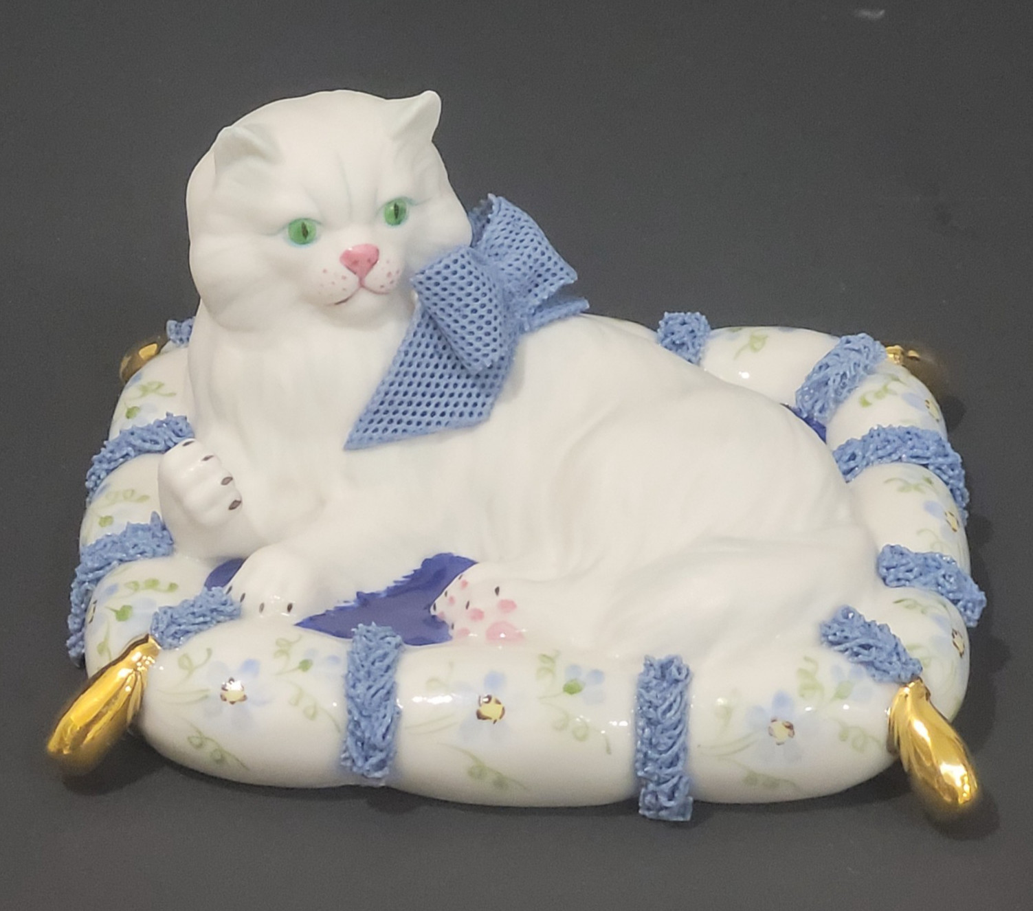 Vintage Irish Dresden Cat On A Pillow Figurine Ireland