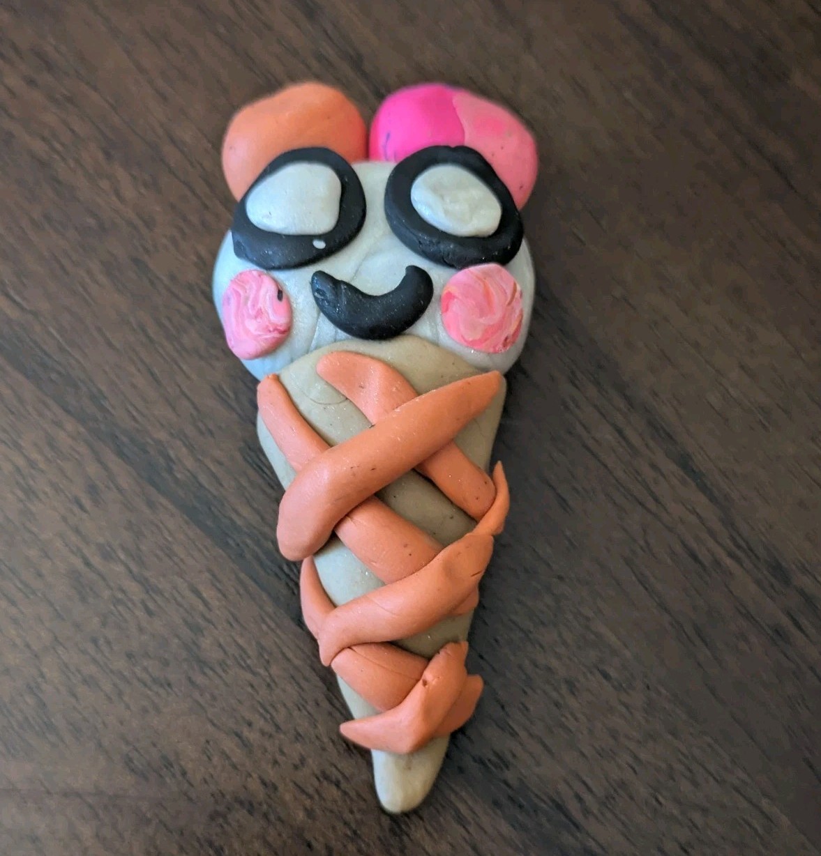 OOAK Miniature Figurine Hand Made Polymer Clay Ice Cream Cone with Happy Face