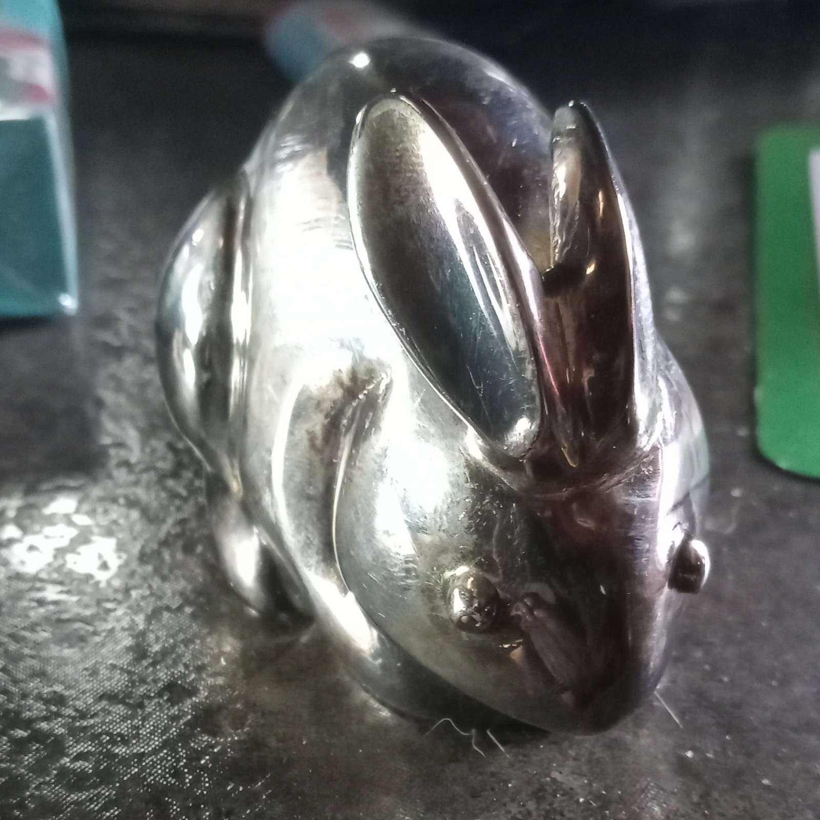 Silver Metal Rabbit Figurine, Polished Finish, Animal Theme, Any Room, Kids