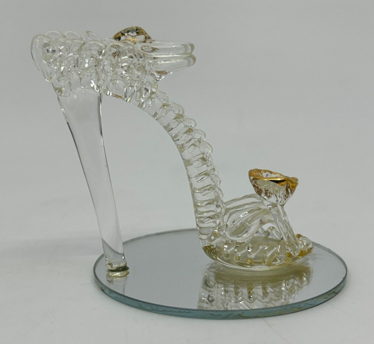 Set Of 4 Spun Glass Figurines Mirrored Base Kittens Shoe Baby Carriage Apple
