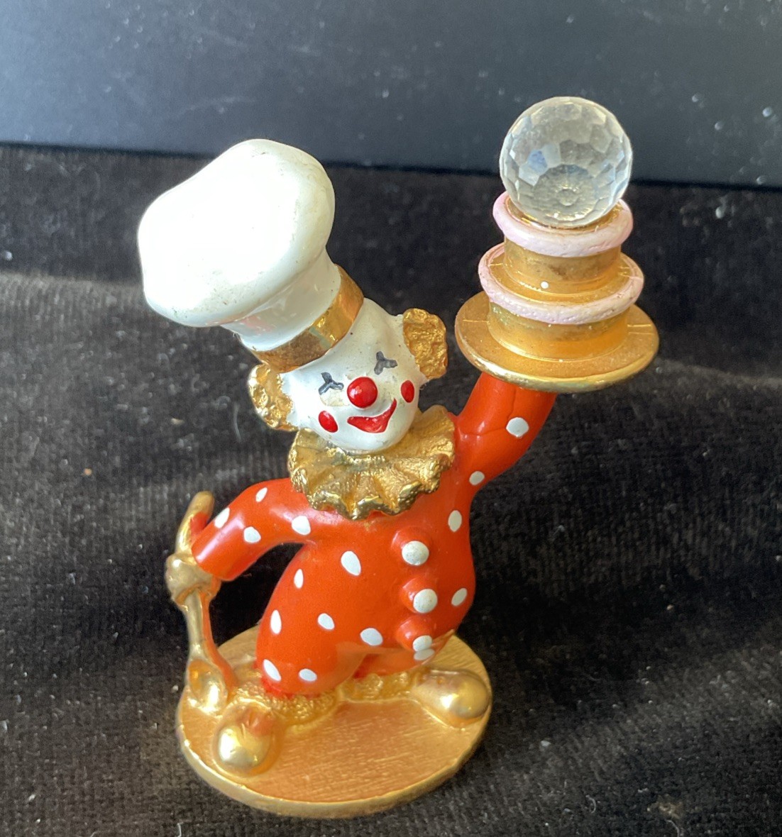 Vintage Spoontiques Clown Pastry Chef Holding Cake Crystal Ball Pewter