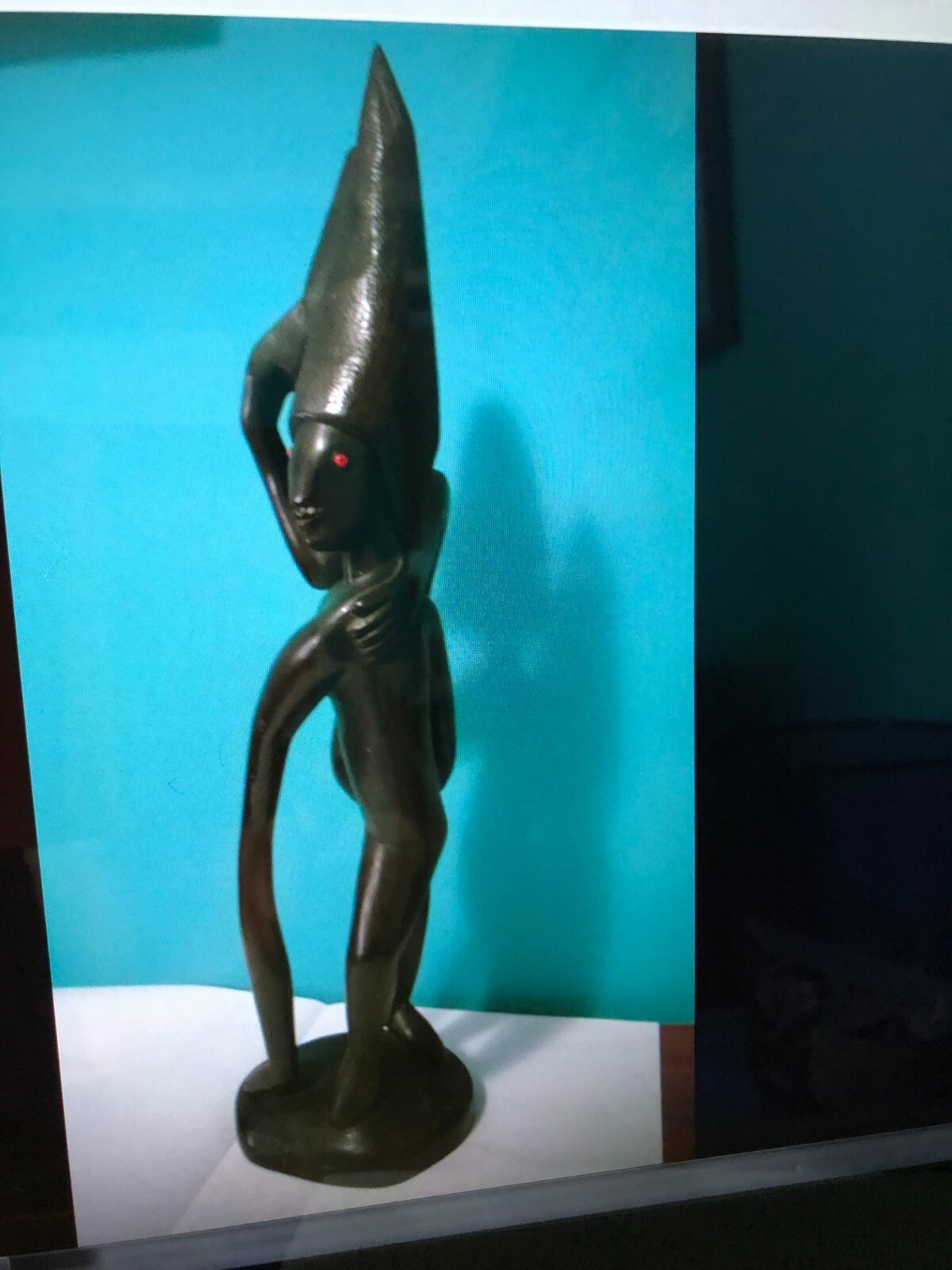 ANTIQUE AFRICAN – ” LOVELY COUPLE” WOOD FIGURINE-COMPOSITION 20 1/4 ” H ,4.9 lb.