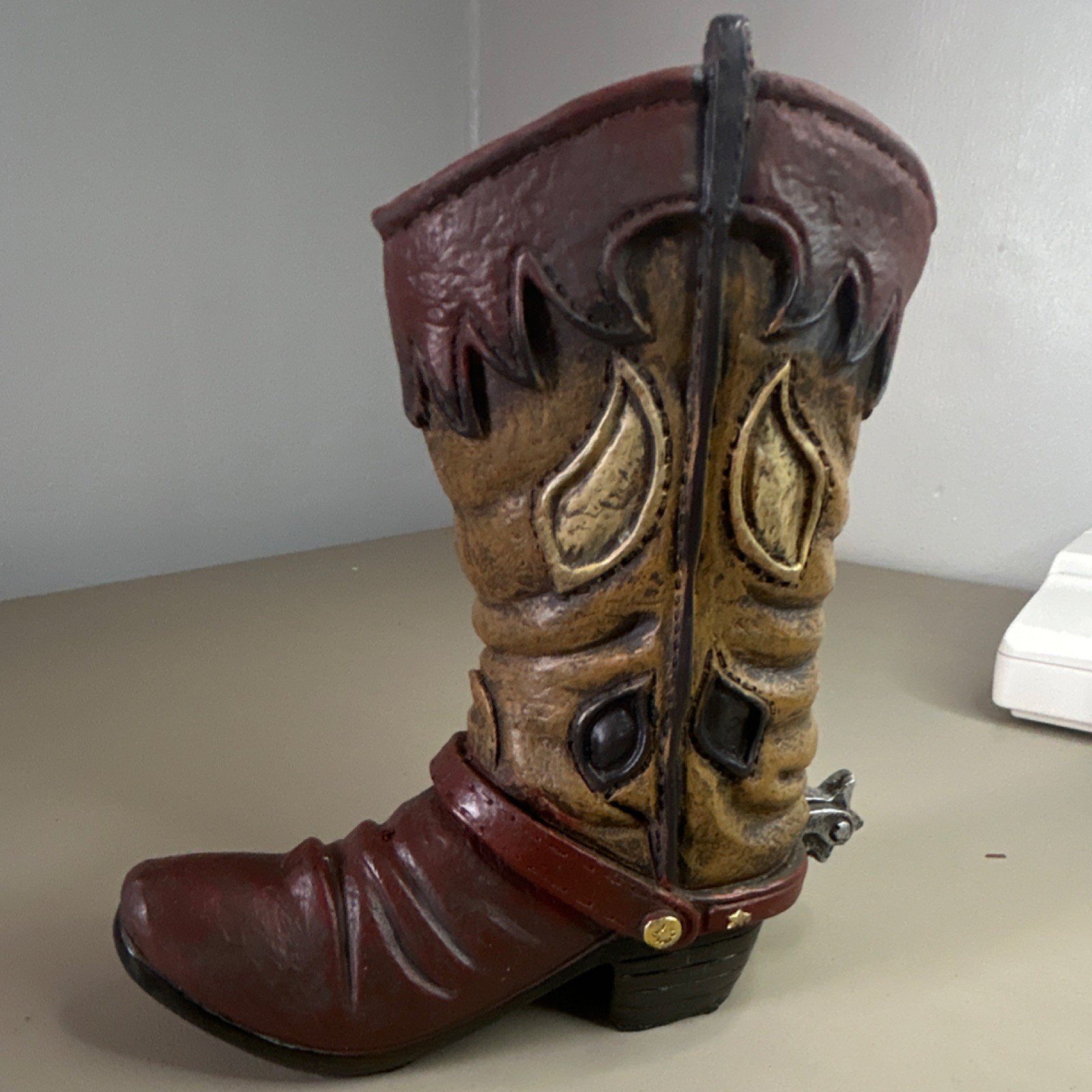Western Cowboy Boot Resin Figurine Brown Red Black Rustic Decor