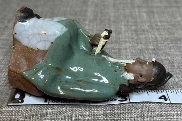 3 pc. Chinese Mudman Figurines Glazed Clay Mud Men 4 in. T Happy Buddha