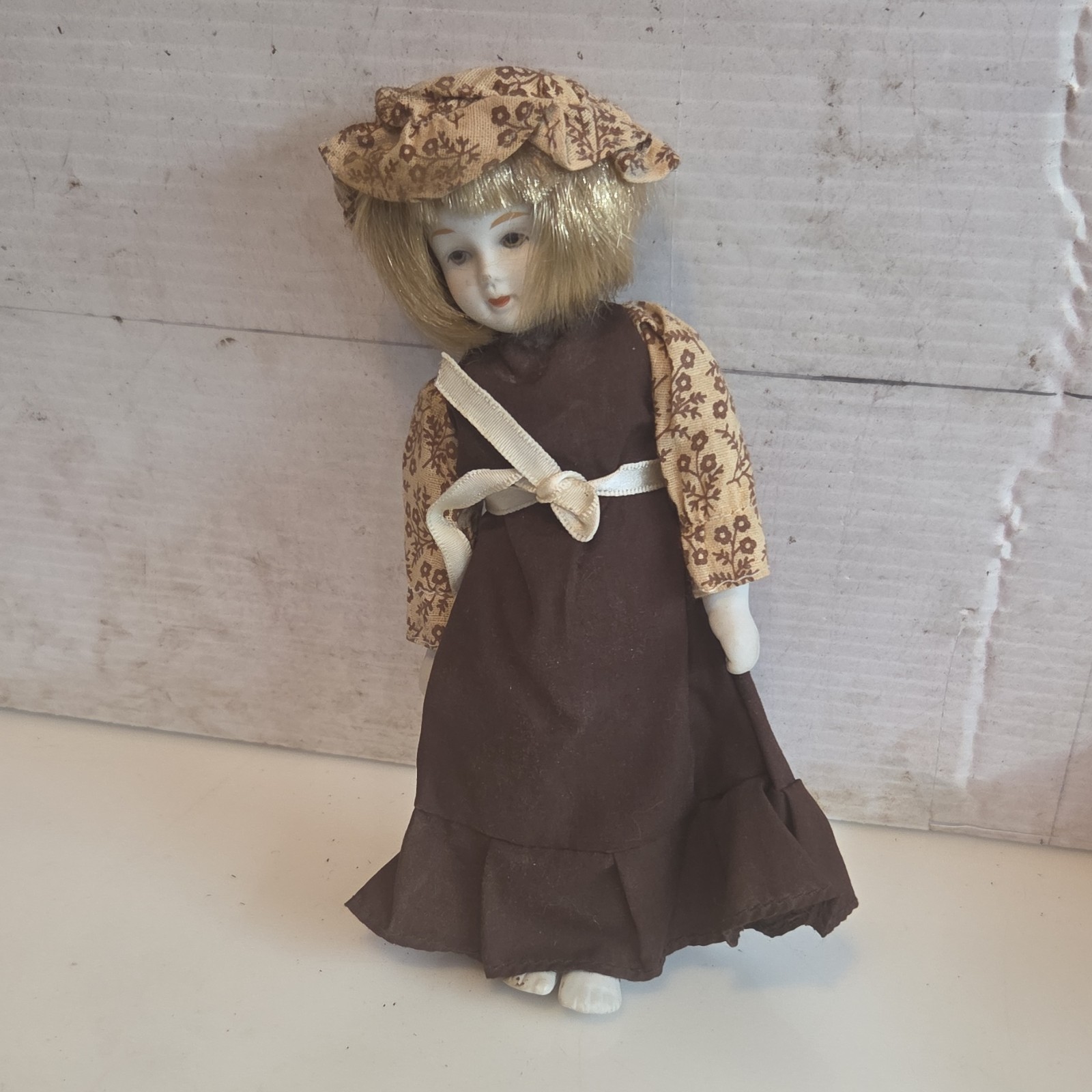 Silvestri Corp Handmade Girl Figurine Brown Floral Dress Cotton Nylon