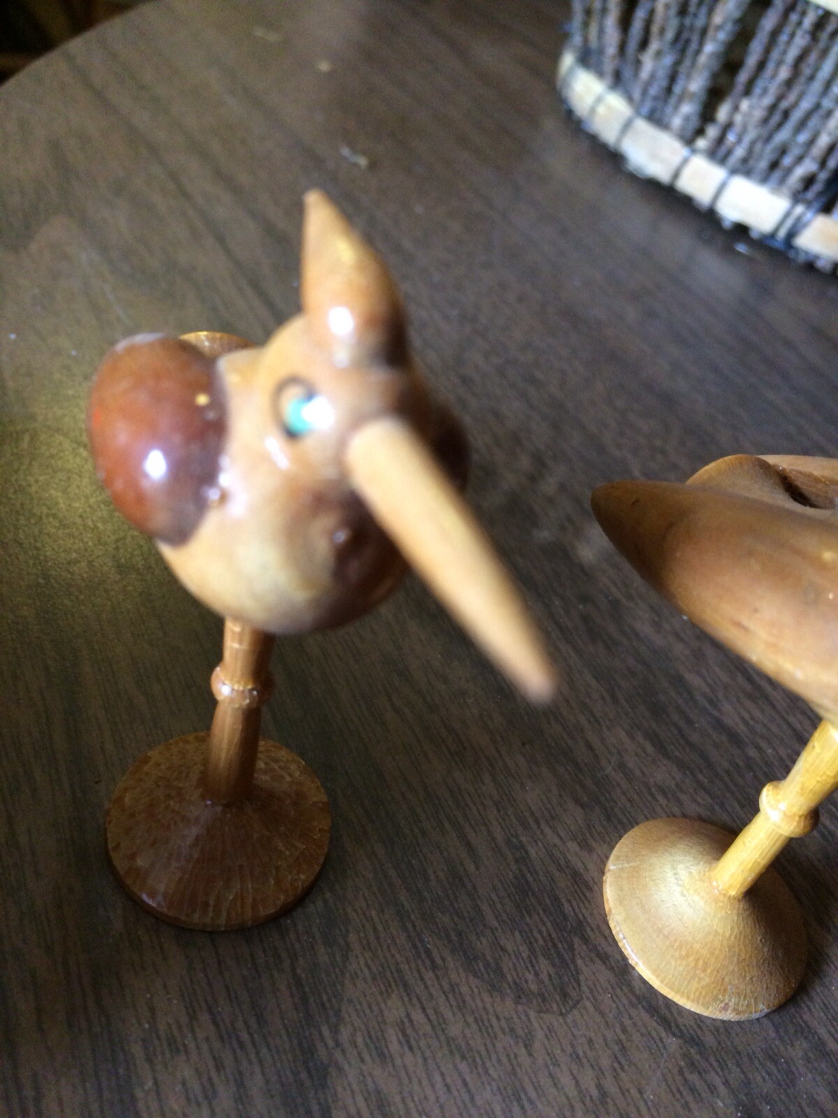 Vintage Mid Century Modern Pair Of Handmade Wood Carved Birds Bird