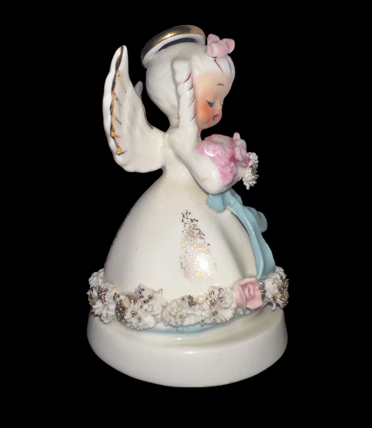 Vintage 1950’s Napco May Birthday Angel Figurine Spaghetti Trim A405N