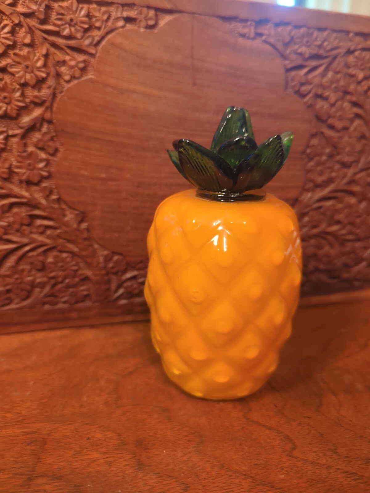 Vintage Orange Glass Pineapple Figurine Handmade 5″ Mold Blown