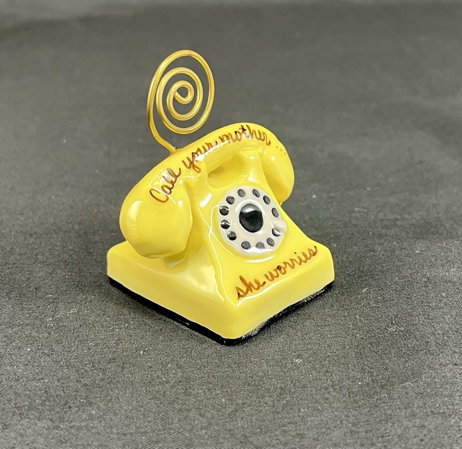 Vintage Mini Yellow Rotary Phone Ceramic Memo Holder Retro MCM Kitschy Boho